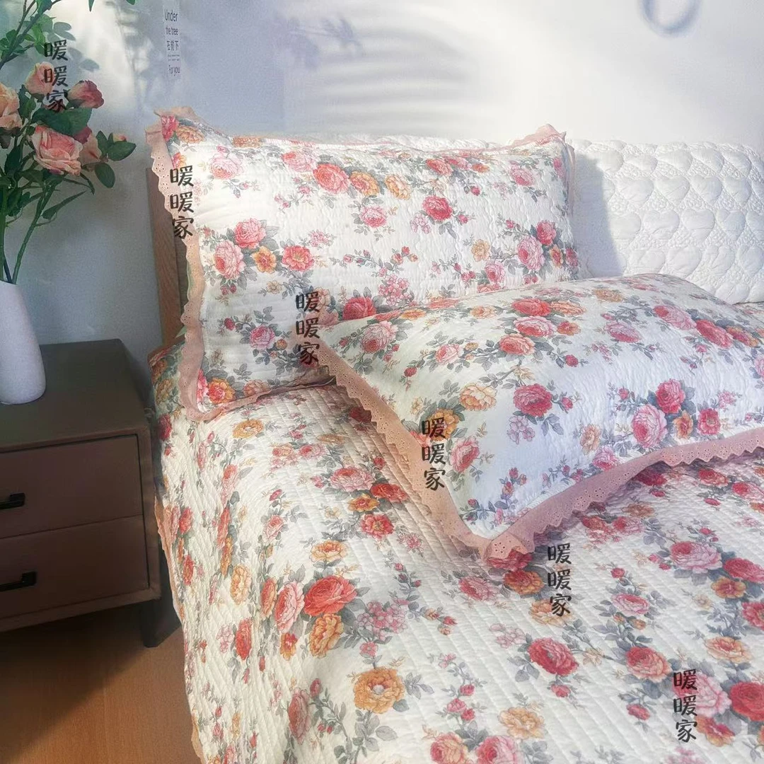 （静听花语）一对装52*78四季田园款花边枕套