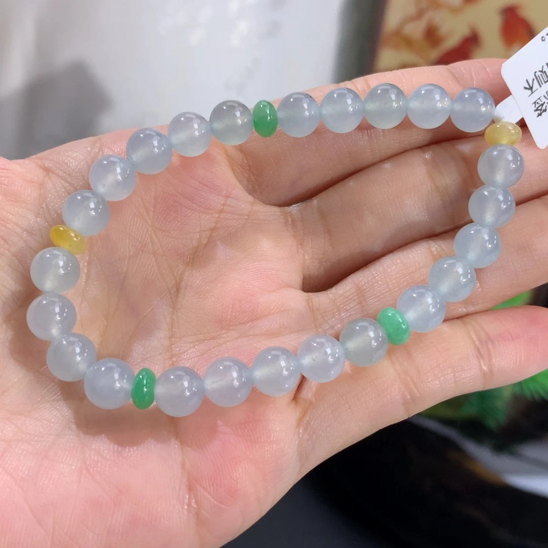 翡翠未镶嵌手串卡6.9冰胶蓝手串