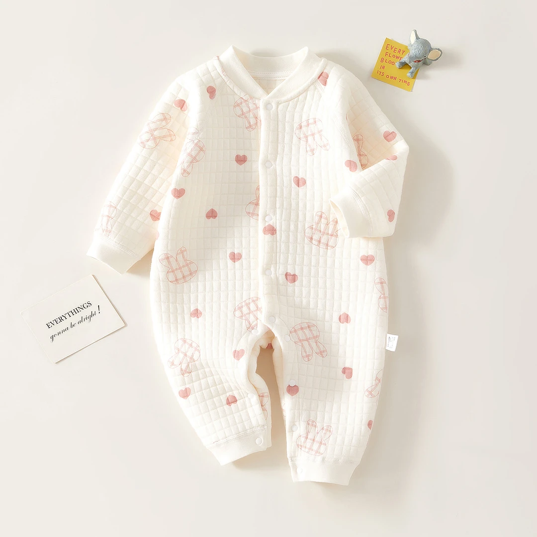 婴儿连体衣秋冬款三层保暖外出服冬季夹棉打底内衣宝宝薄棉衣服春