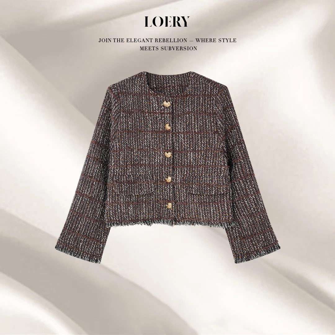LOERY【卡布奇诺编号80】金丝条流苏编织粗花呢小香风外套-10118