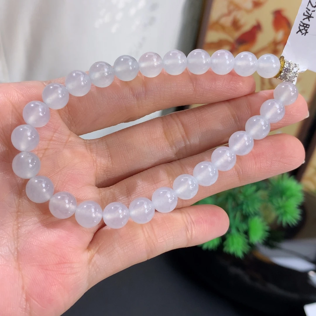 翡翠未镶嵌手串卡7冰胶白冰手串