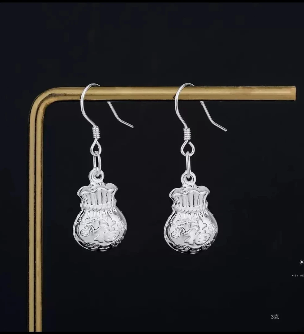 足银耳饰 足银990银福气满满耳环0150