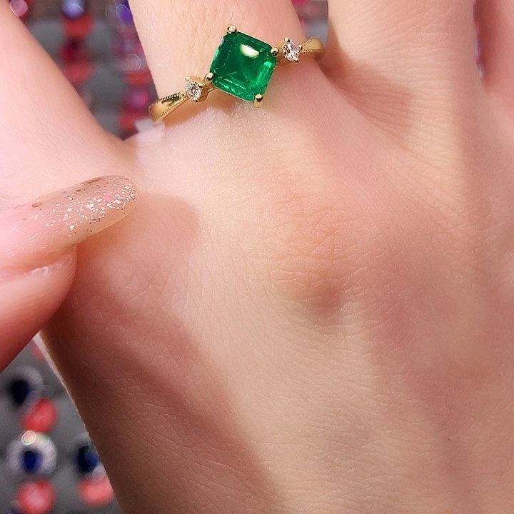 祖母绿戒指银S925镶嵌