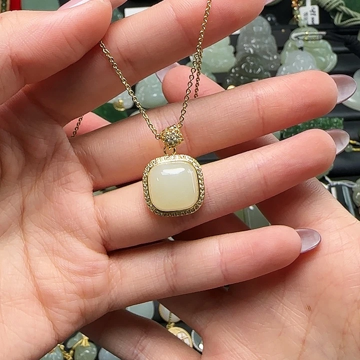 颈饰银S925镶嵌和田玉送链子送绳