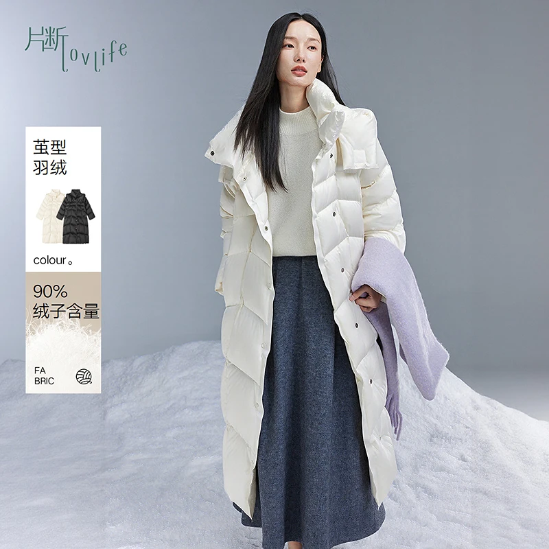 片断羽绒服女冬季新款立领连帽时尚显瘦文艺减龄休闲长款外套