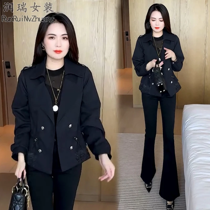 2025秋季新款休闲显瘦时尚百搭气质洋气拼接蕾丝小个子风衣短外套