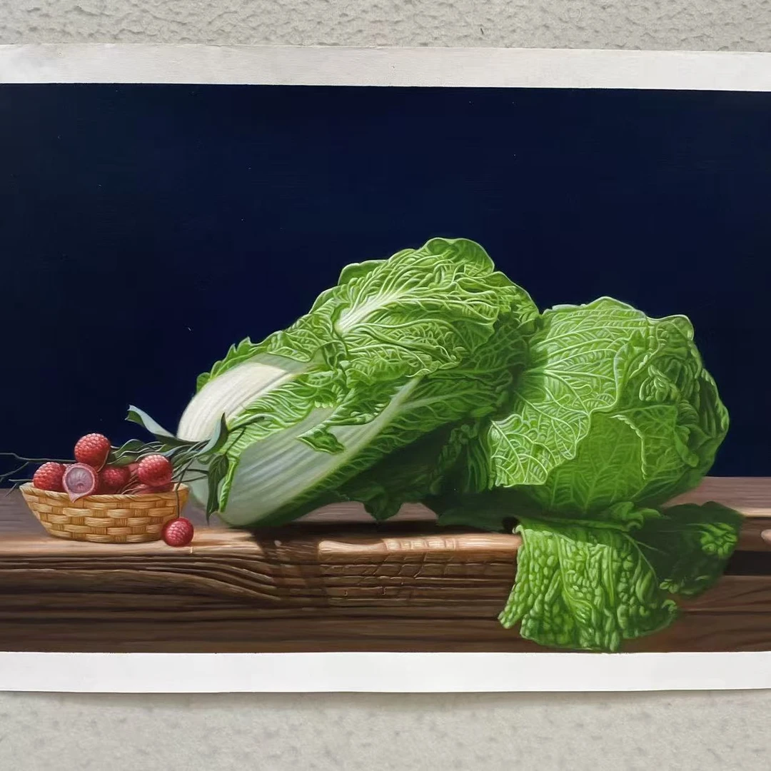 林彦新***百财-荔枝白菜-约60*90厘米-手绘油画-麻布
