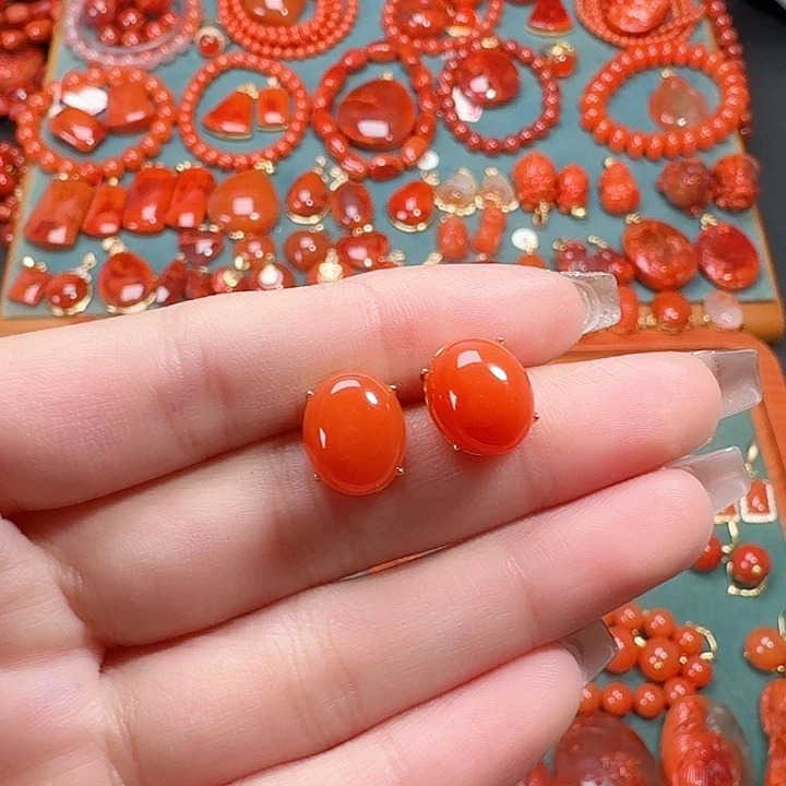 南红玛瑙银S925镶嵌顶货耳饰