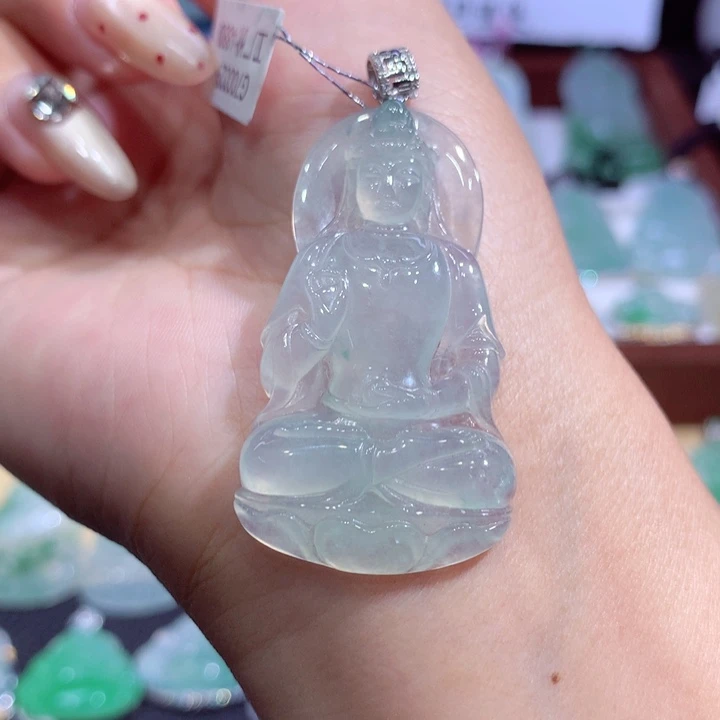 翡翠18K金镶嵌吊坠(不含链)财神爷