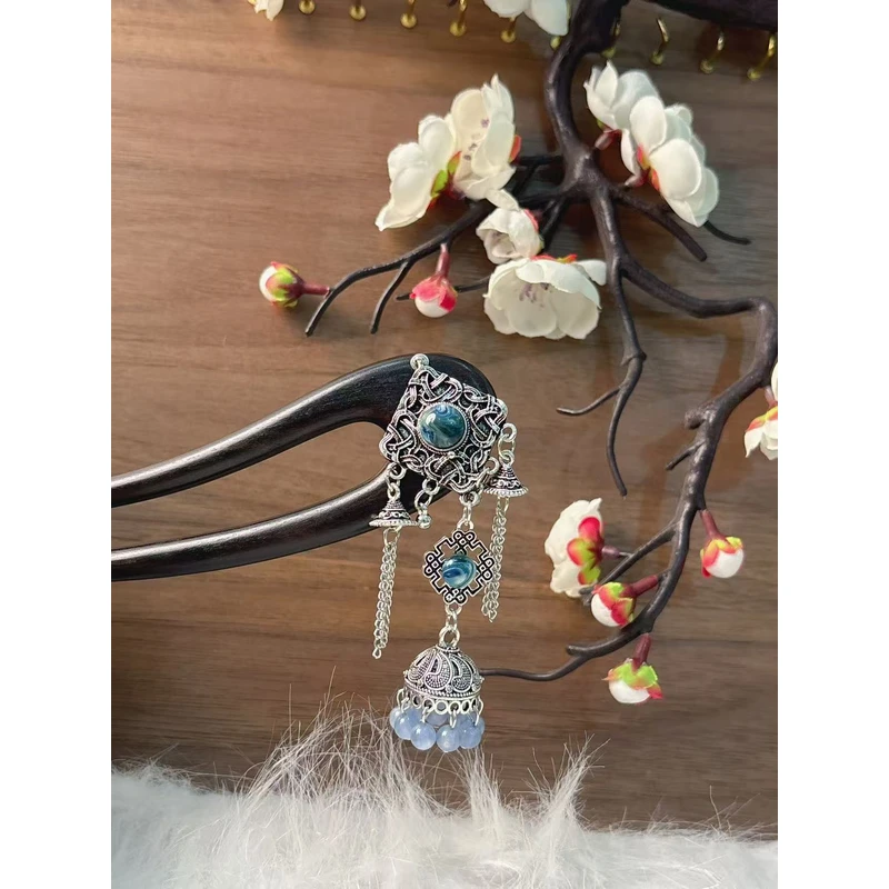 炑歌K89双钗蓝色流苏气质百搭时尚15公分发簪