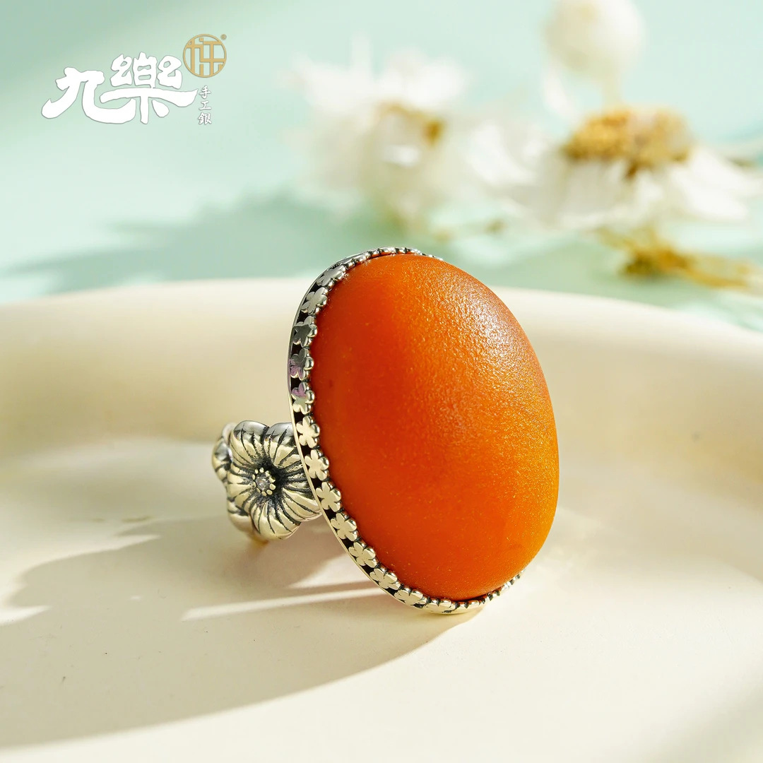 九乐老蜡蛋面做旧桃花戒指