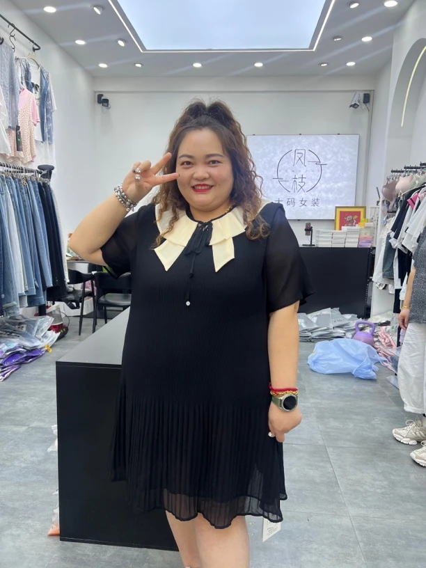 新款夏季雪纺气质3006凤枝大码女装夏款裙子显瘦遮肉长95