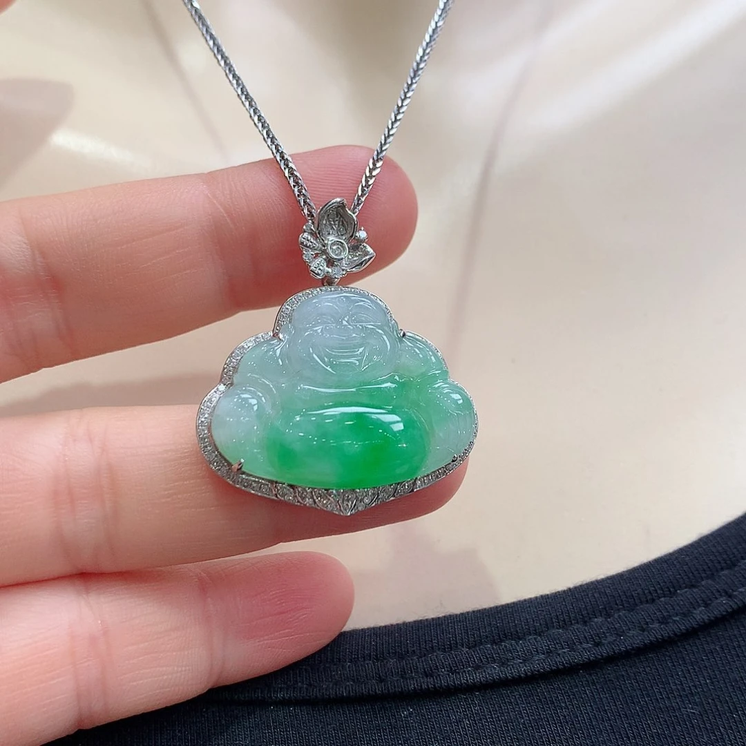 翡翠颈饰18K金镶嵌紫***铃佛公