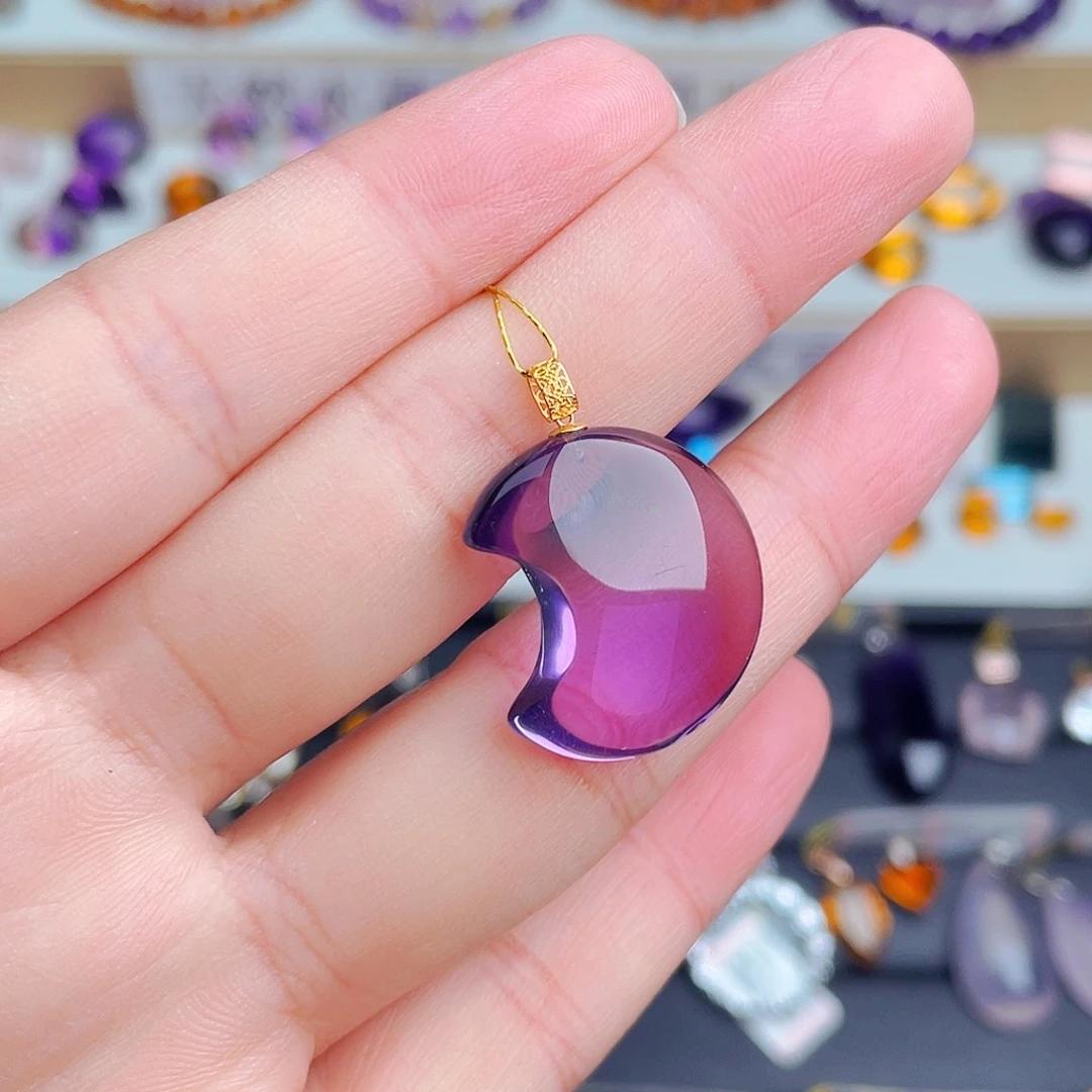 水晶珠宝半成品18K金镶嵌天然保真紫水晶吊坠