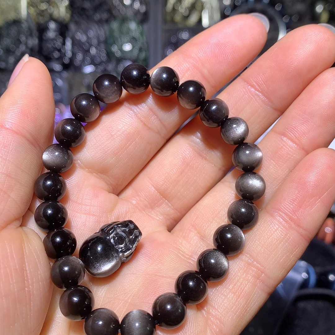 星***亮黑曜岩未镶嵌手链