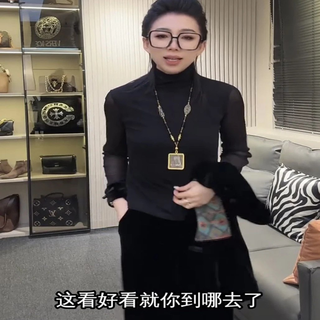 镂空通勤运动风圆领法式长袖T恤秋冬春秋打底衫秋季蕾丝显瘦气质M