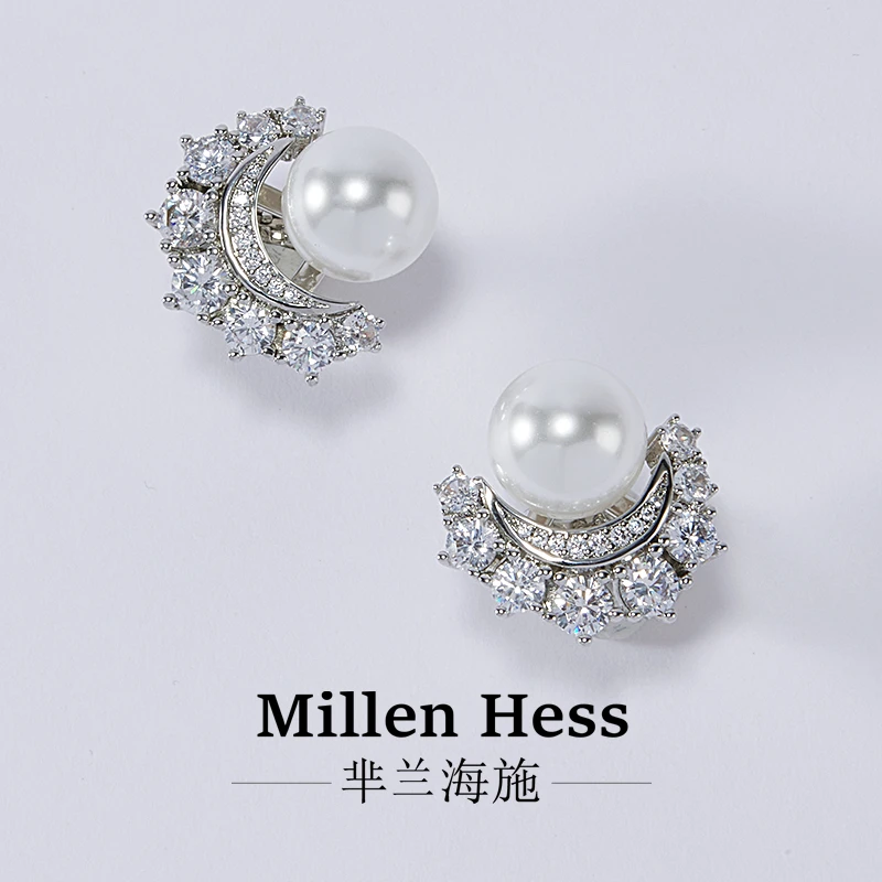 铜合金仿珍珠耳饰 月半弯耳环秋冬高级感2025女爆新款高贵上档次