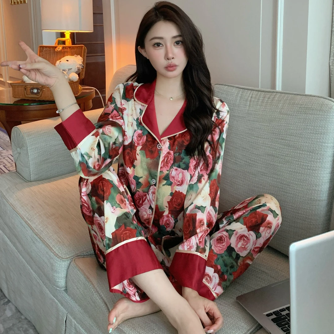 2025年春秋国风新中式款高级睡衣女大码家居服套装