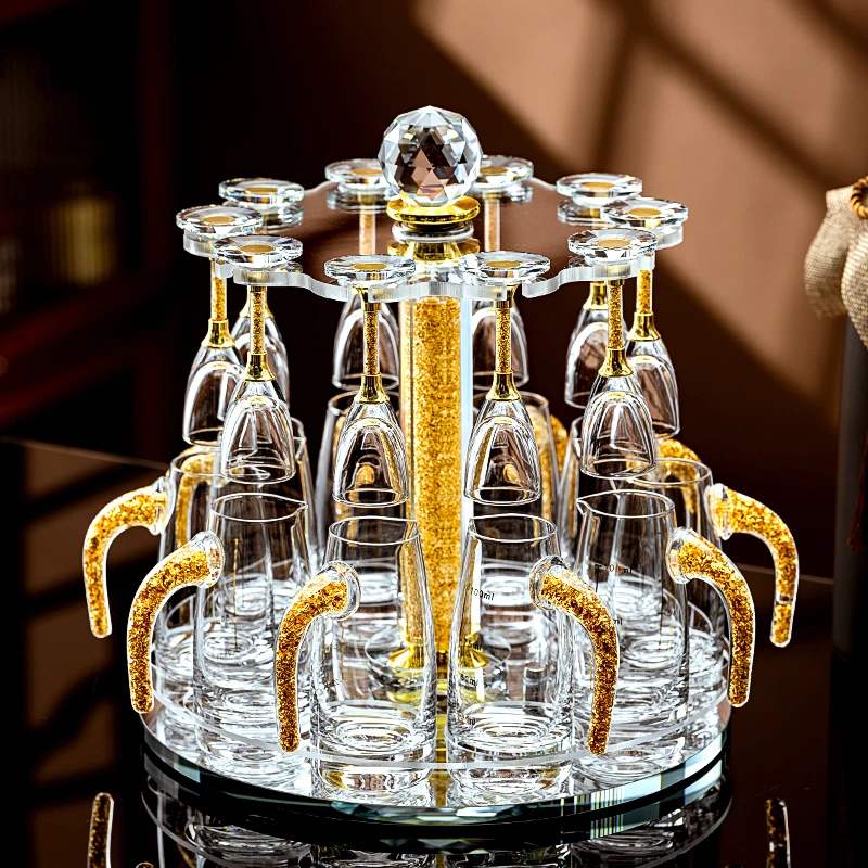 水晶金箔白酒杯套装家用玻璃分酒器金山酒壶高档酒具小号一口杯