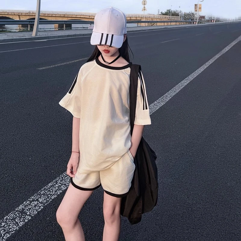 女童夏季新款洋气运动休闲短袖短裤套装薄款炸街短裤跑步两件套潮