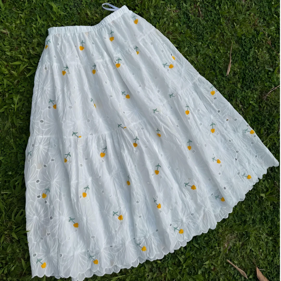 奈奈妮【刺绣半身裙】温柔甜美碎花半身裙高腰穿搭显瘦8312