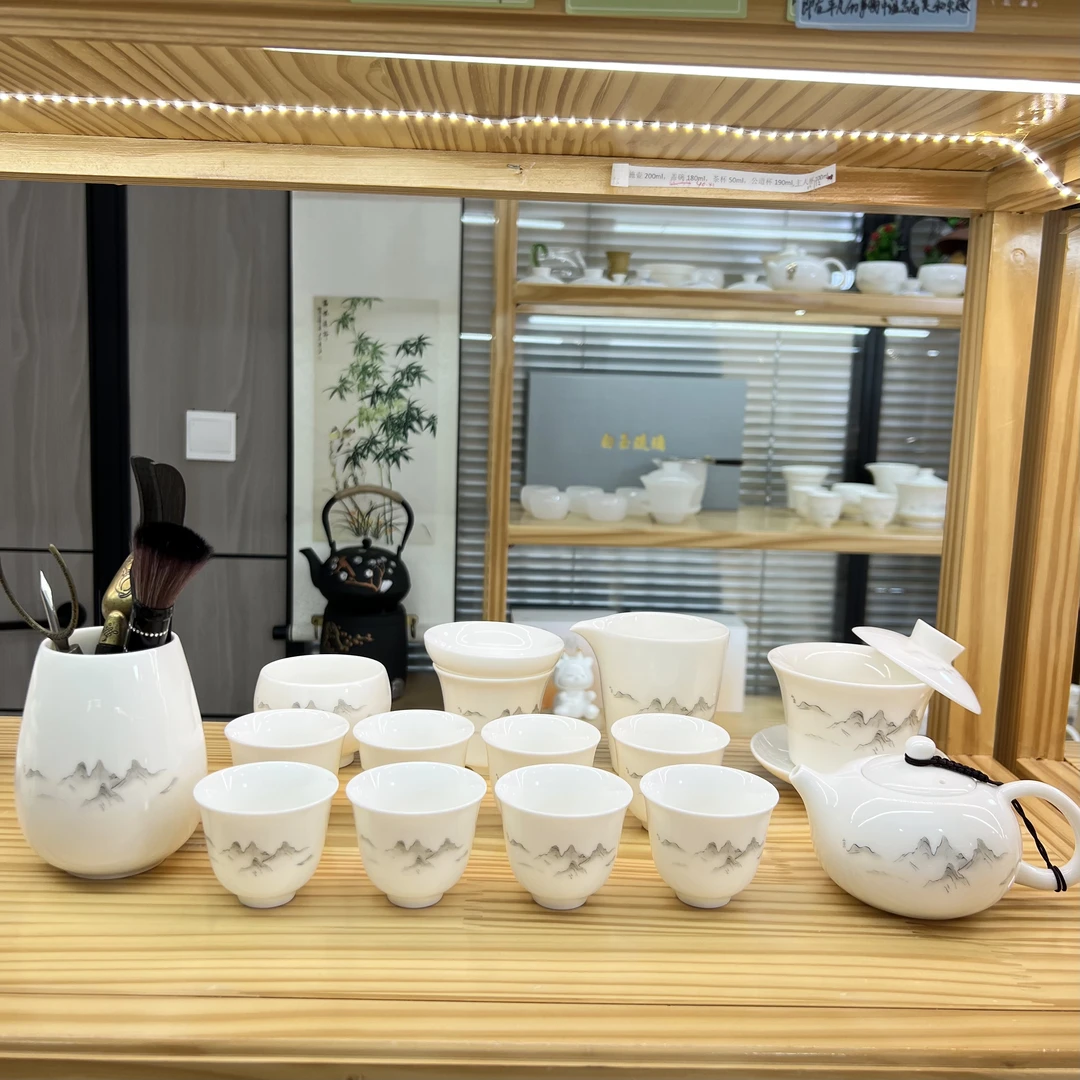 顶峰相见14件+六君子 白瓷功夫茶具悬停盖碗西施壶套装 安全包装