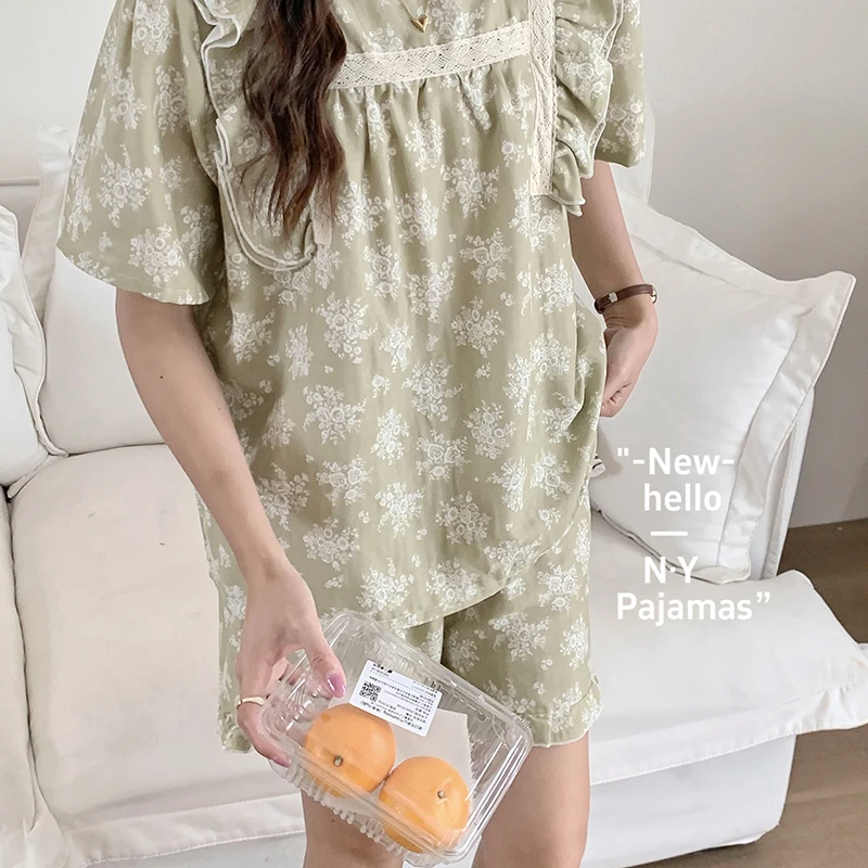 方领蕾丝法式甜美风家居服