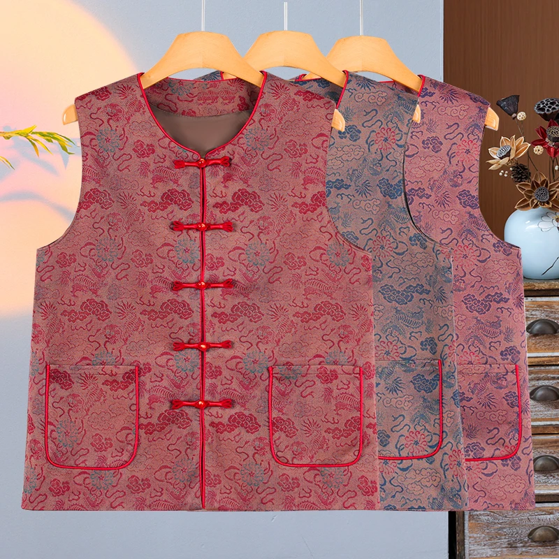 中老年新中式大码200斤盘扣马甲老太太国风坎肩妈妈上衣背心外套