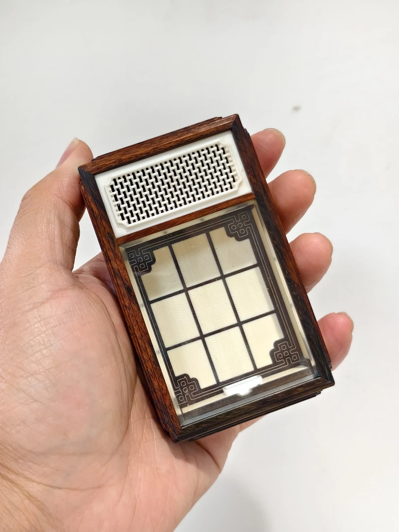 海派师傅张胜林本工老红木镶嵌银丝朝天窗大黄蛉竹蛉金钟盒鸣虫盒