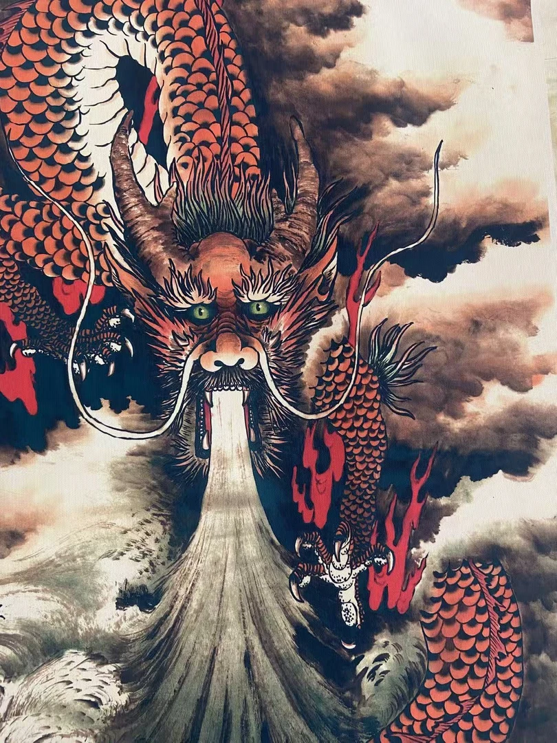 九龙大横幅绢布装饰画