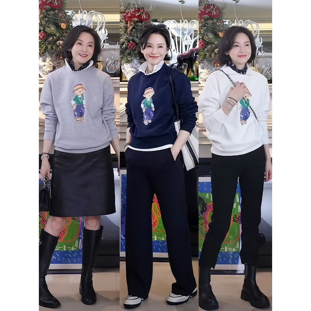 woshimojie RL小熊卫衣 100长绒棉印花圆领长袖早春休闲百搭上衣