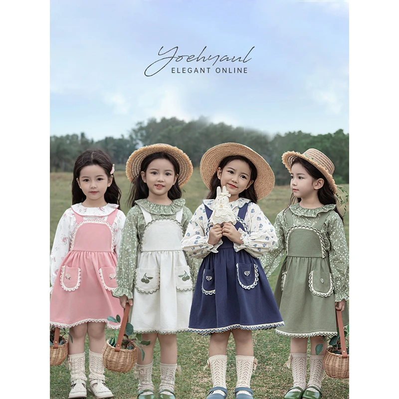 【清】YOEHYAUL/幼悠【森系田园】春叁波女童复古洋气背心连衣裙C3266