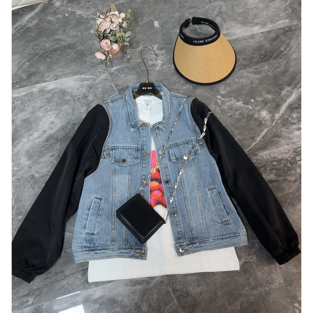 2025新款显瘦气质拼接牛仔外套休闲百搭时尚外套