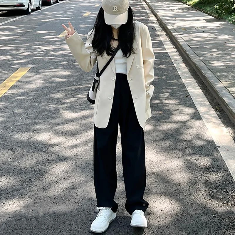 DUCURNO高级设计感米白色西装外套女2025秋季新款宽松百搭小西服