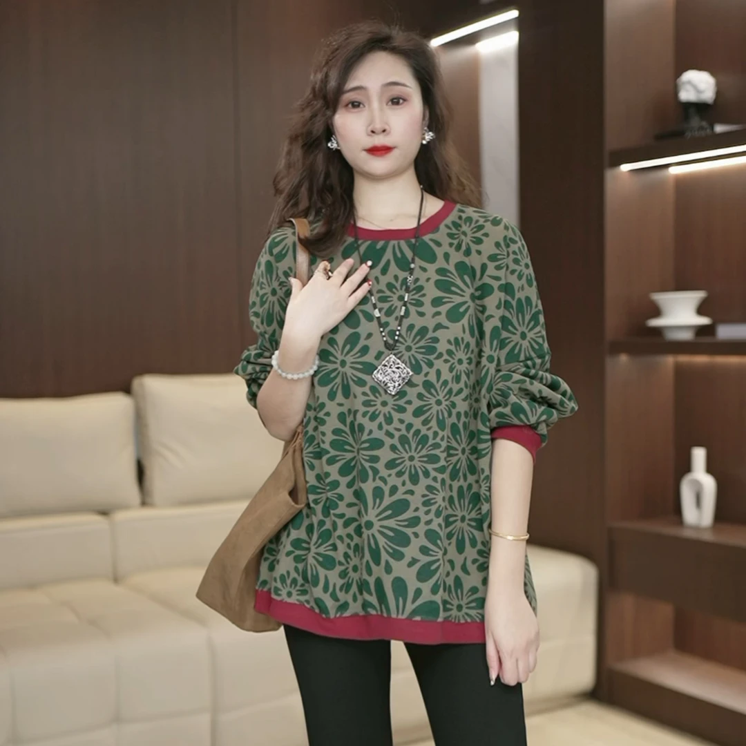 【绿野仙踪】百搭舒适棉料创意印花T恤女宽松麻味长袖打底衫3698