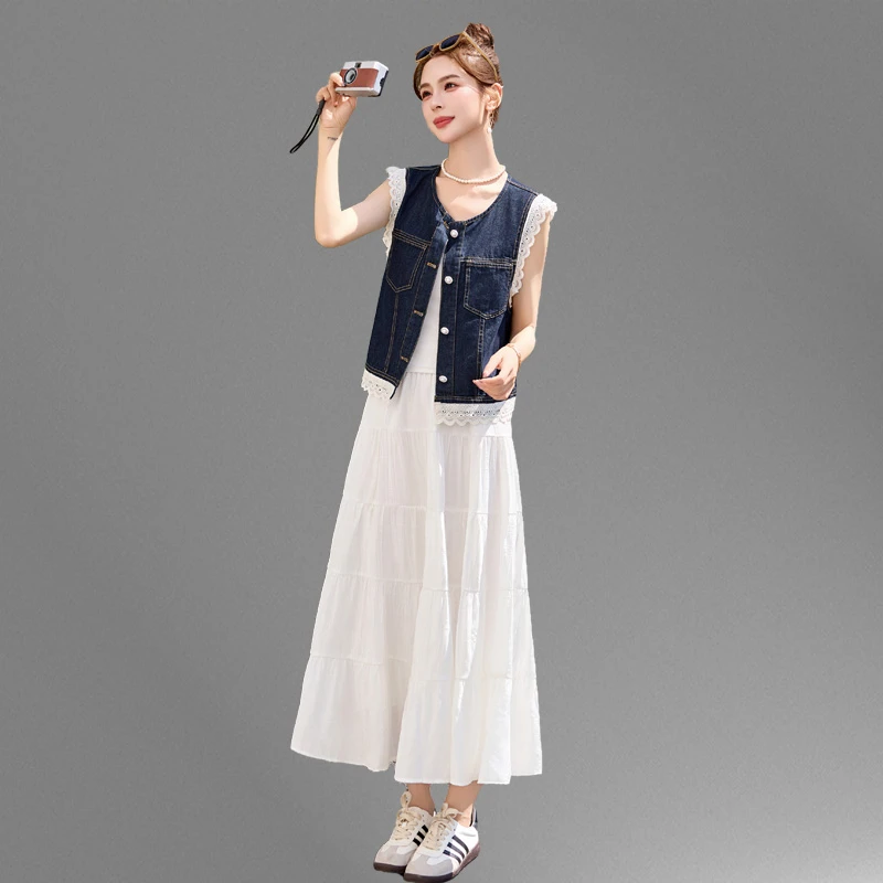 牛仔马甲上衣半身裙两件套女夏2025新款高级感时尚休闲套装裙