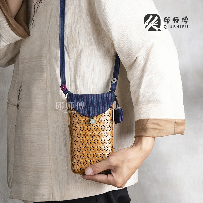 BB090(邱师傅)手工竹编斜跨女士手机包