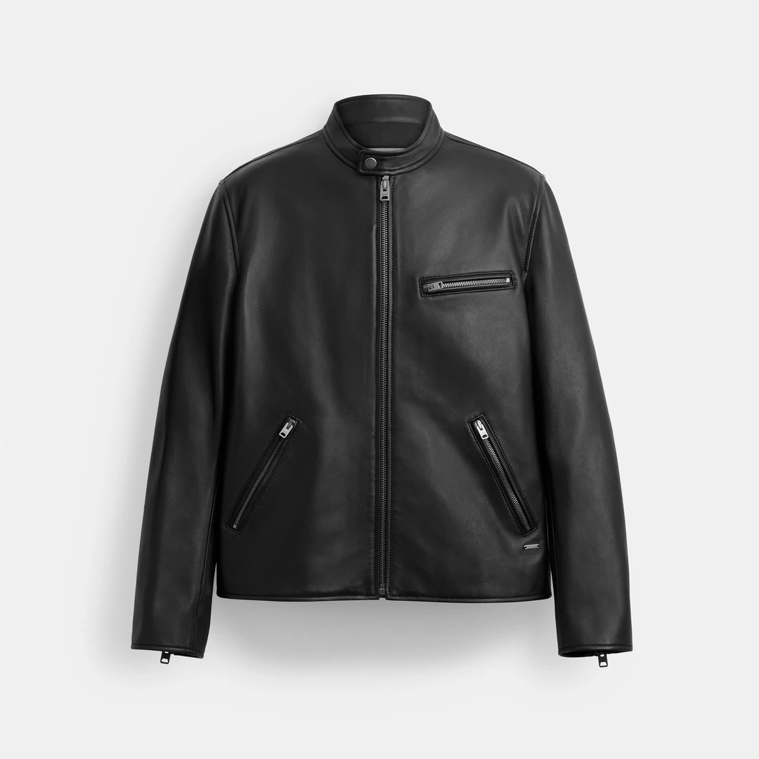 COACH蔻驰皮革赛车夹克CBM39 BLK