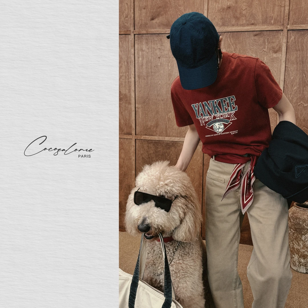 韩彬彬"红色棒球"重磅美式时髦复古风正肩显瘦百搭短袖T恤2501-2