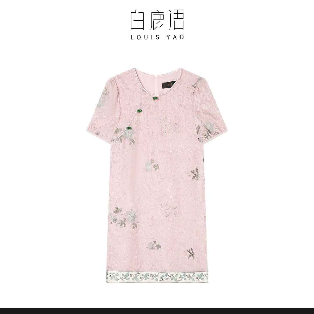 【商场同款新品】白鹿语剪花绣花国风拼接女式连衣裙WYU20190