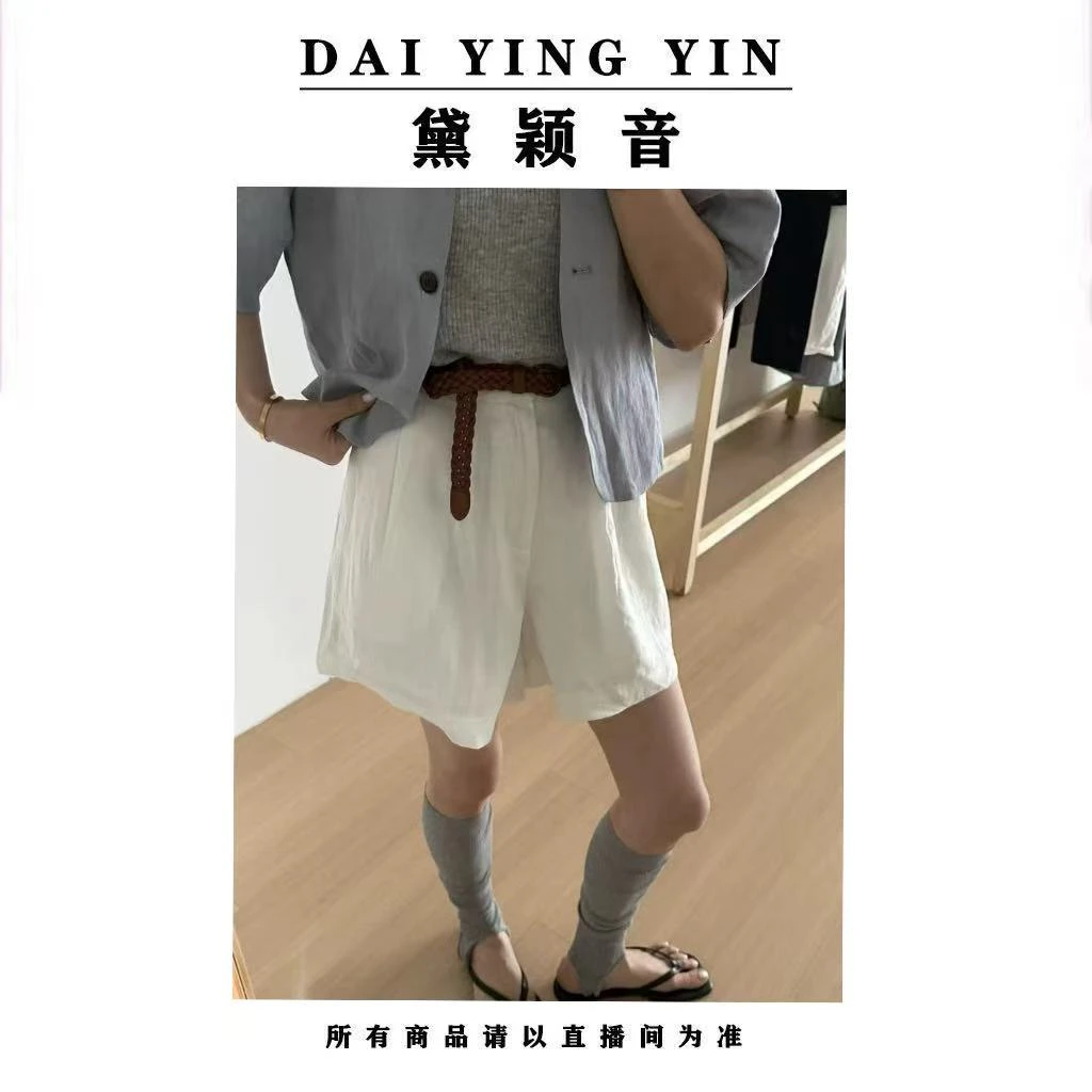 【代莹优选】8837夏装新款褶皱设计感休闲麻料短裤