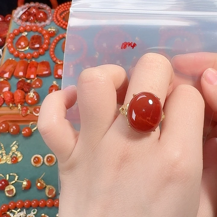 南红玛瑙银S925镶嵌戒指