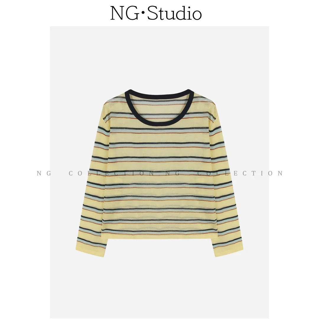 【NG·Studio】 条纹针织衫微透内搭上衣女打底衫NGC5SY0950