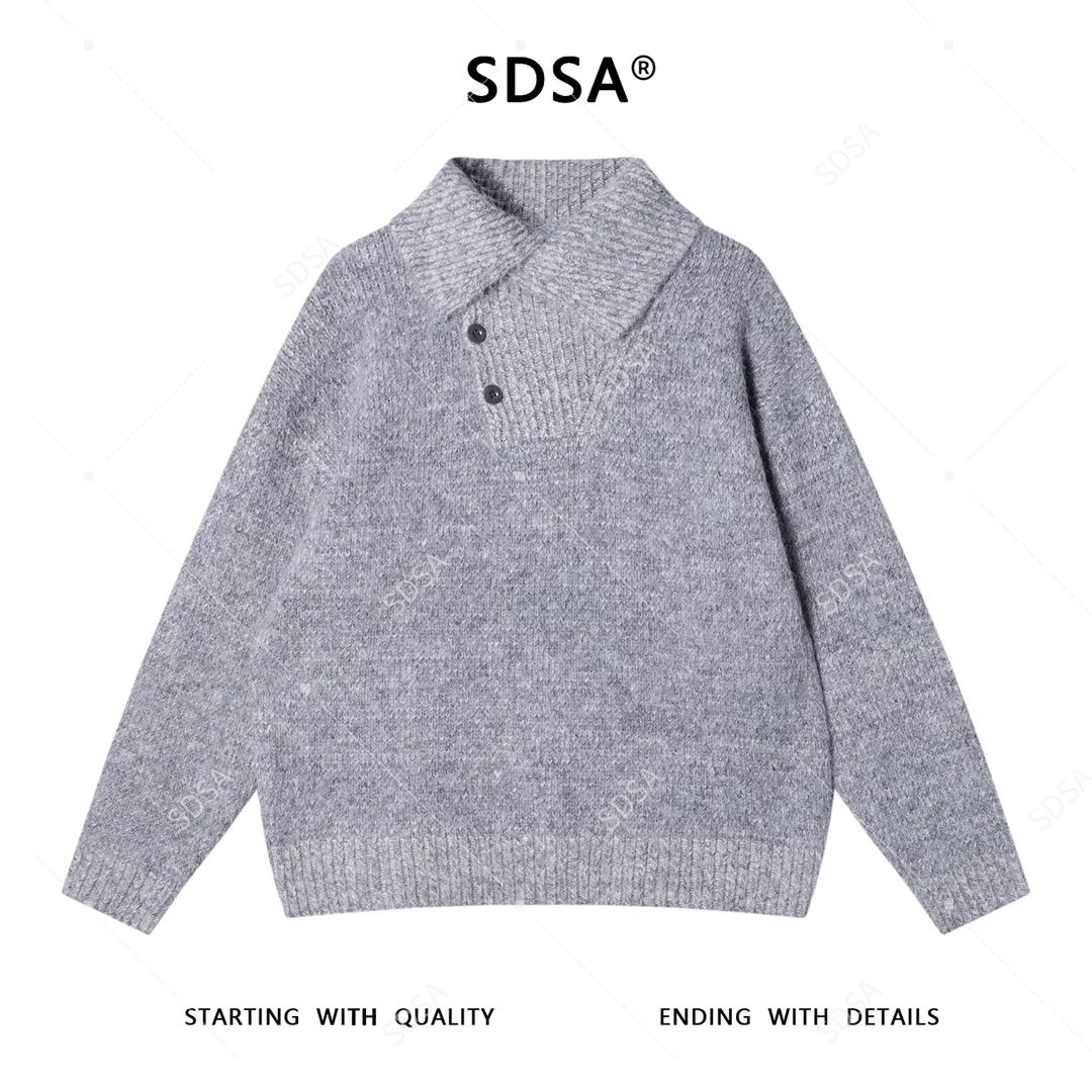SDSA男士秋冬新款痞帅男装简约时尚纽扣翻领针织衫百搭套头毛衣