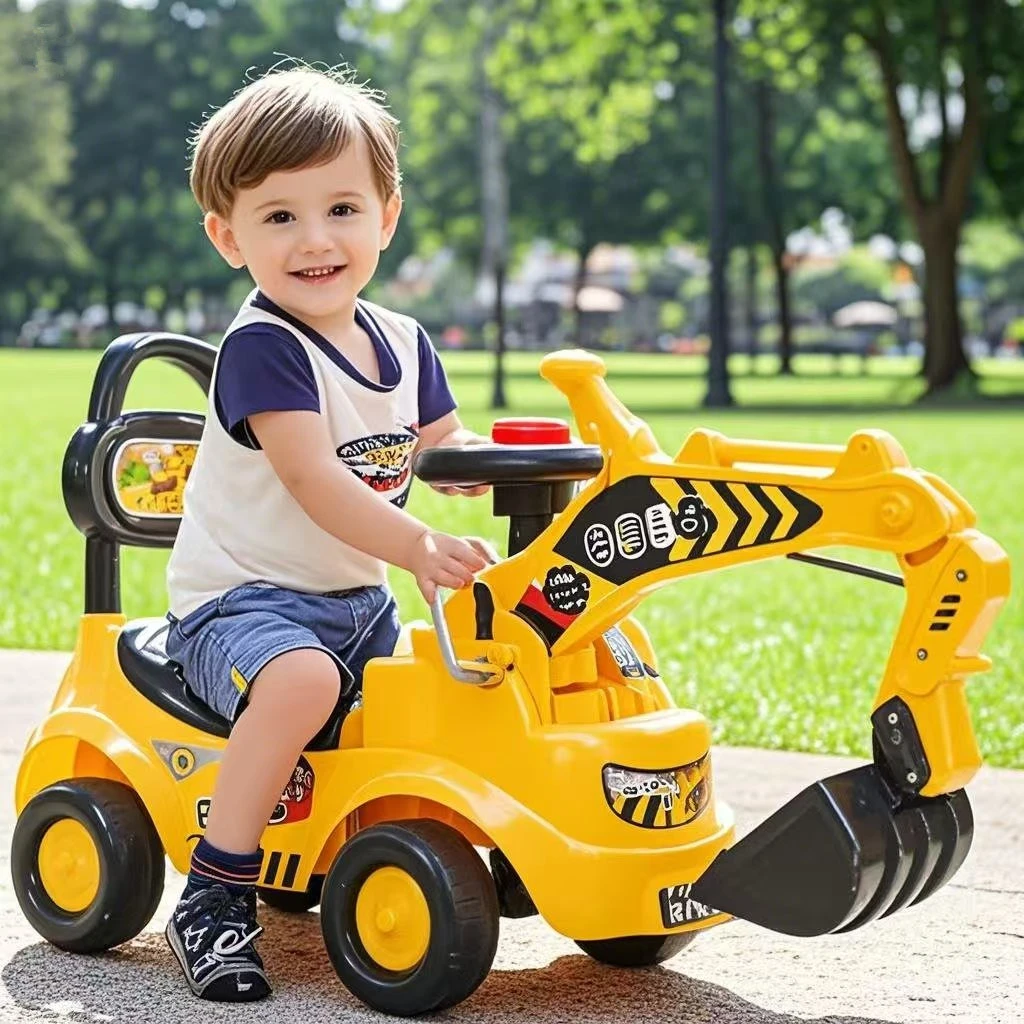 挖掘机儿童可坐人可骑挖土机大号玩具男孩1到3岁扭扭车滑行工程车