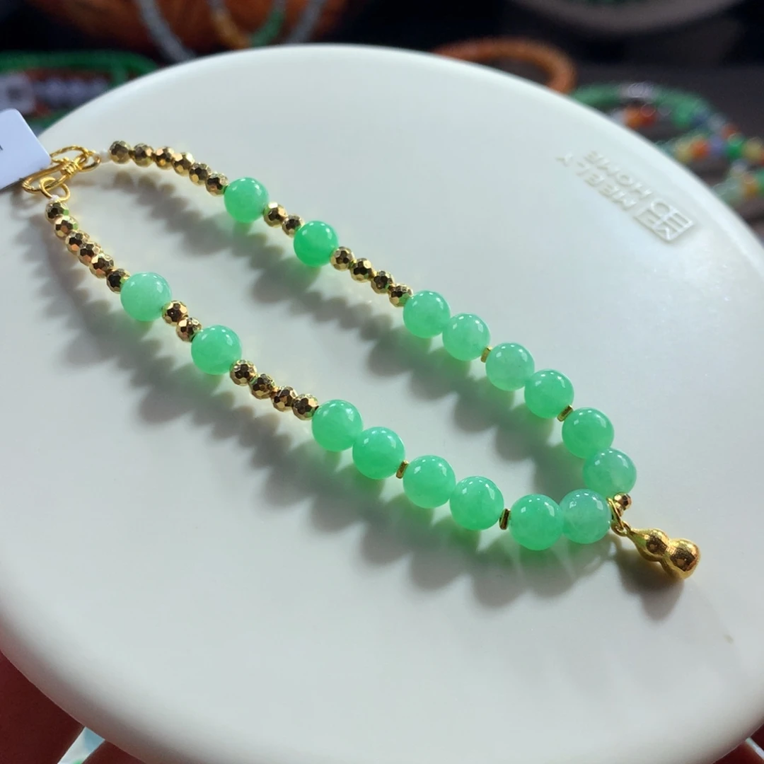 翡翠未镶嵌手链翡翠冰甜绿卡盘缠5.60+