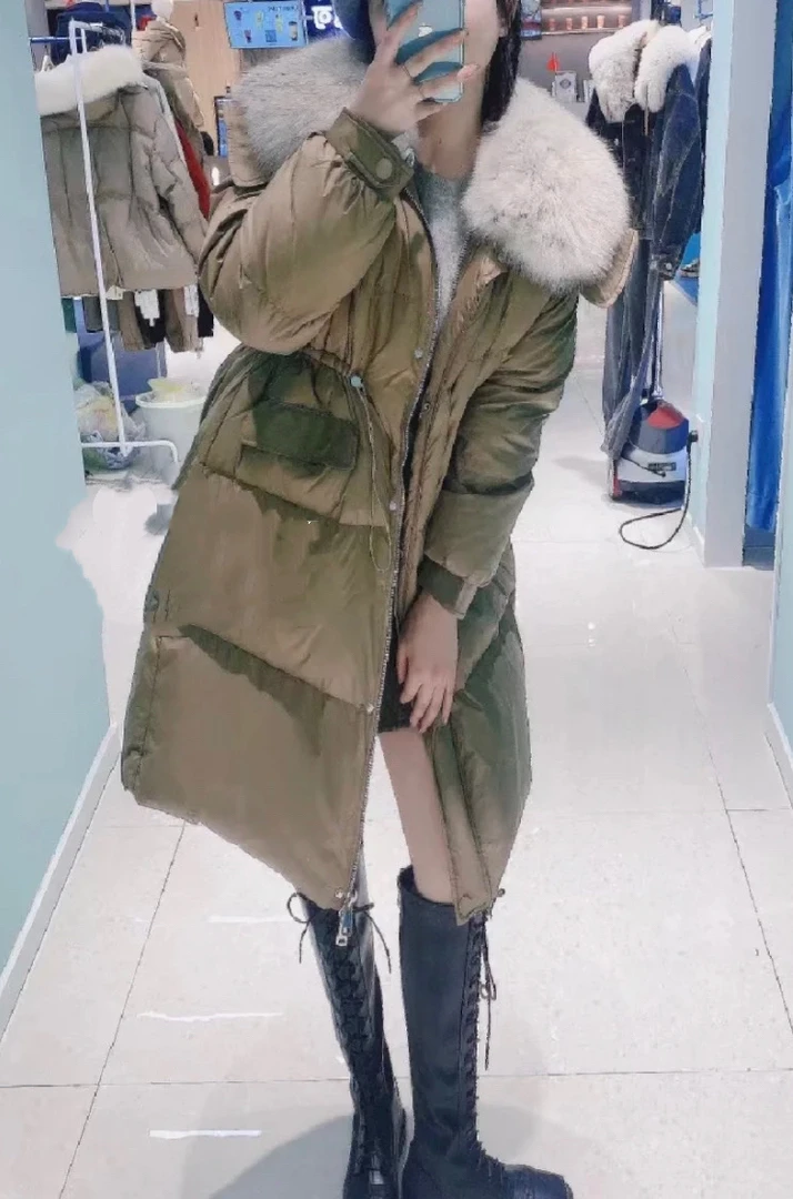 柚～冬季长款大毛领收腰面包棉服
