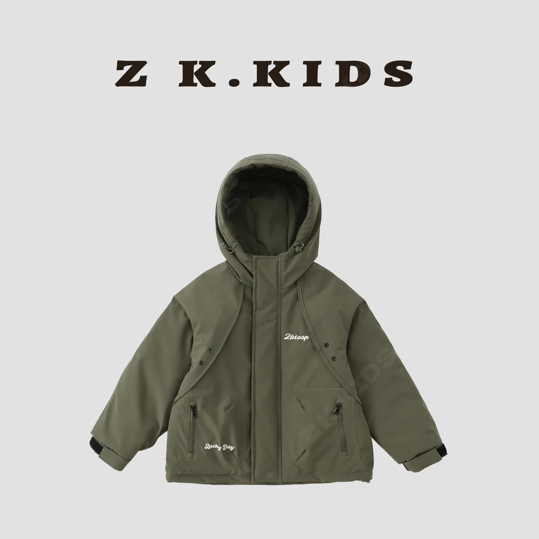 【Z＆K】冬季男童夹棉保暖冲锋衣中大童纯色简约休闲外套ZK-3220020