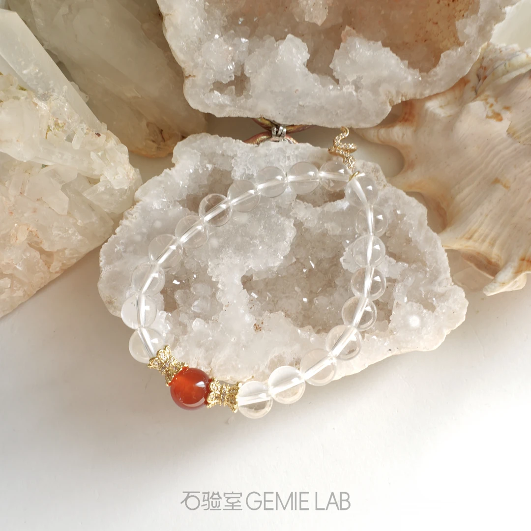 【春福】白水晶红玛瑙手串设计师天然石权威检测石验室