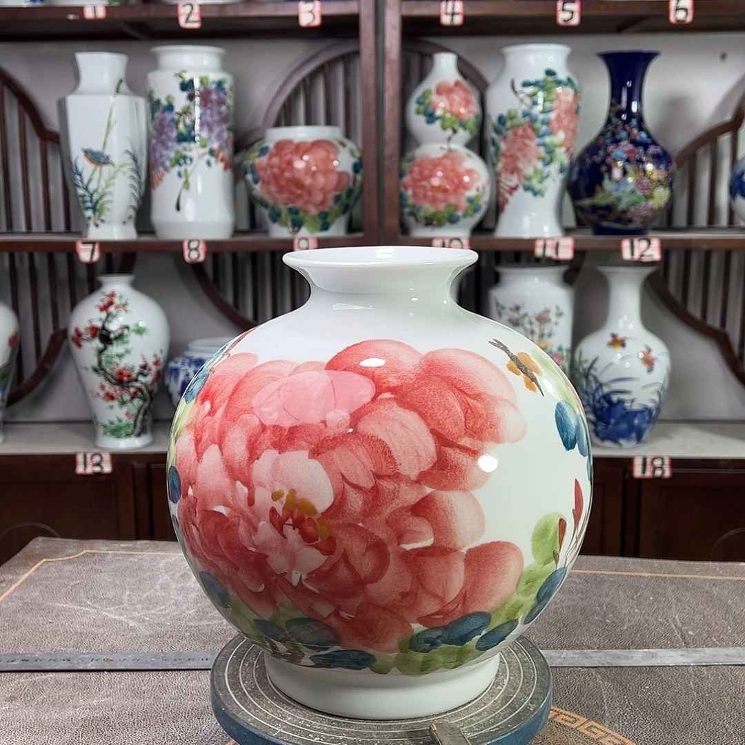 陶摆件景德镇陶瓷石红牡花